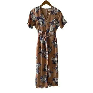 NWT Sienna Sky Peach Floral Tie Midi Dress Size XS
